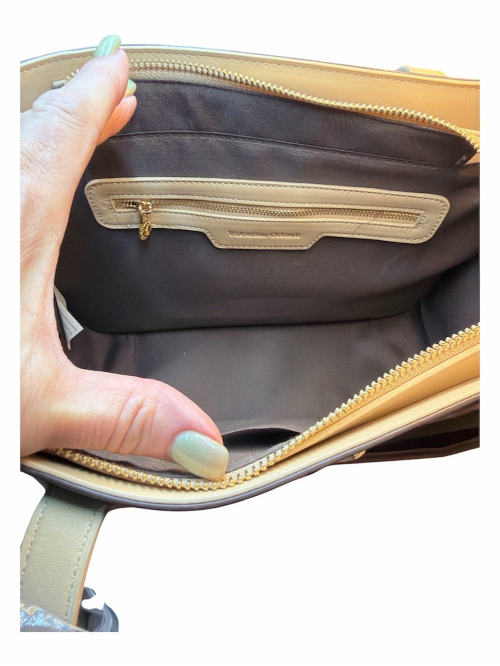 Valentino Orlandi Brown Tote with Beige Trim and Logo Print NWT MSRP $149 - Picture 6 of 8